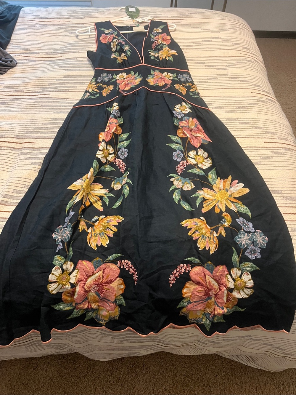 New FARM Rio Deep Indigo Blue Floral Linen Maira Sleeveless Dress Medium. - Picture 9 of 11